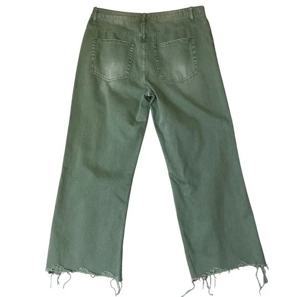 Vervet LA Distressed Cropped Wide Leg Jeans Women Size 30 Olive Green Grunge NWT - Picture 2 of 10